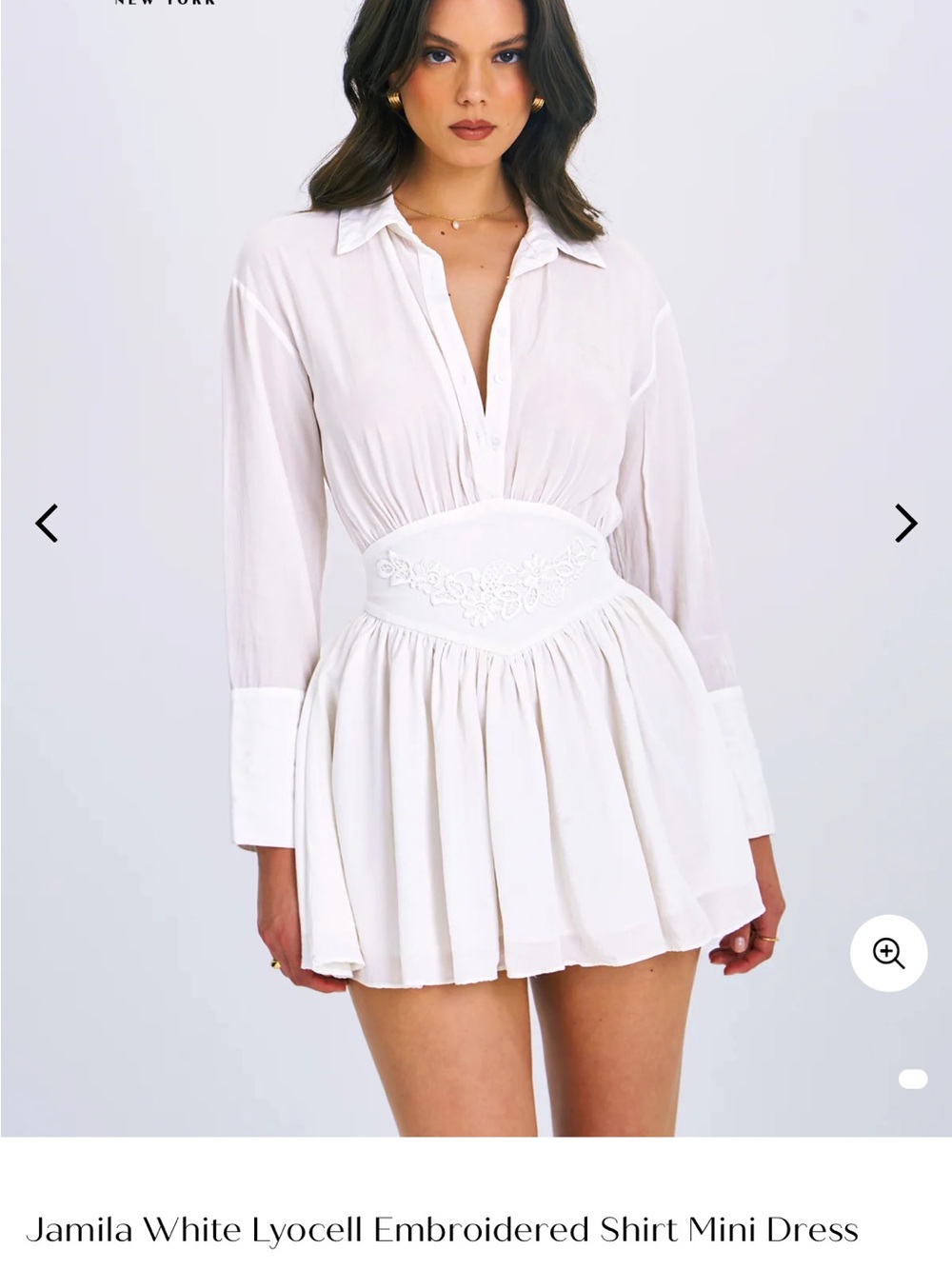 Jamila White Lyocell Embroidered Shirt Mini Dress